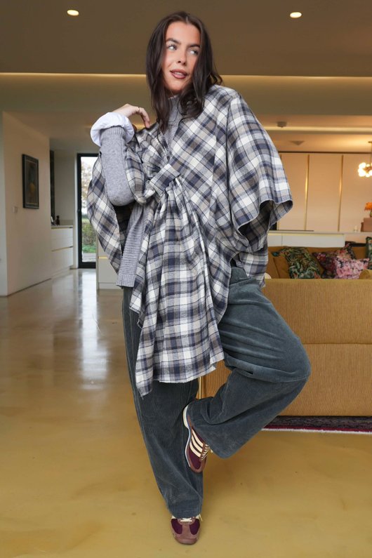 Roberta Plaid Brushed Cotton Drape Cape Shadow